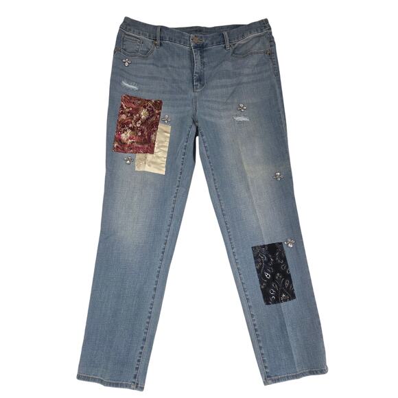 Chico’s 3 So Slimming Ankle Jeans Gem Patch Embellished 16R Stretch Denim - Picture 1 of 8